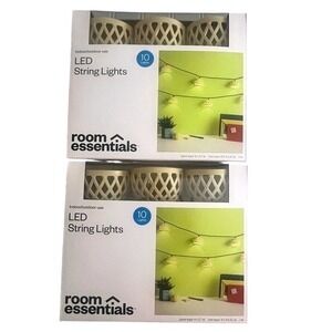 Room Essentials LED String Lights 2 Sets Of 10 Tan Basket Weave Plastic New